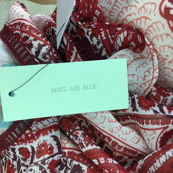 Skies are Blue Womens Dress sz Small Paisley Print Cold Shoulder Wine Red Boho - Picture 6 of 11